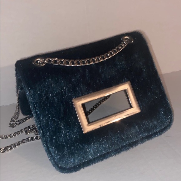 Free People green fuzzy furry chain Tote crossbody purse handbag shoulder bag - Picture 6 of 12